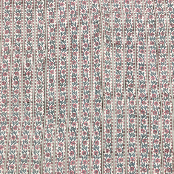 【50cm單位】灰粉色花朵條紋印度手工塊印花布料棉質 第4張的照片