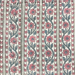 【50cm單位】灰粉色花朵條紋印度手工塊印花布料棉質 第2張的照片
