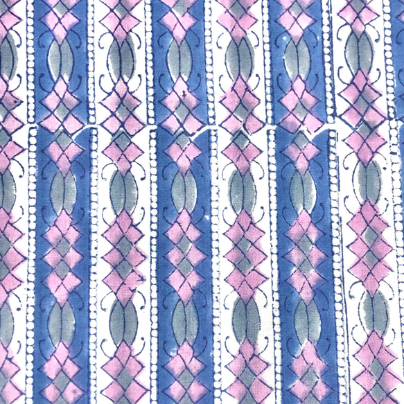 【50cm單位】藍白條紋印度手工塊印花布料棉質 第2張的照片