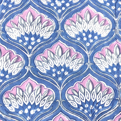 【50cm單位】藍白粉紅花朵印度手工塊印花布料棉質 第2張的照片