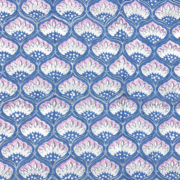 【50cm單位】藍白粉紅花朵印度手工塊印花布料棉質 第4張的照片
