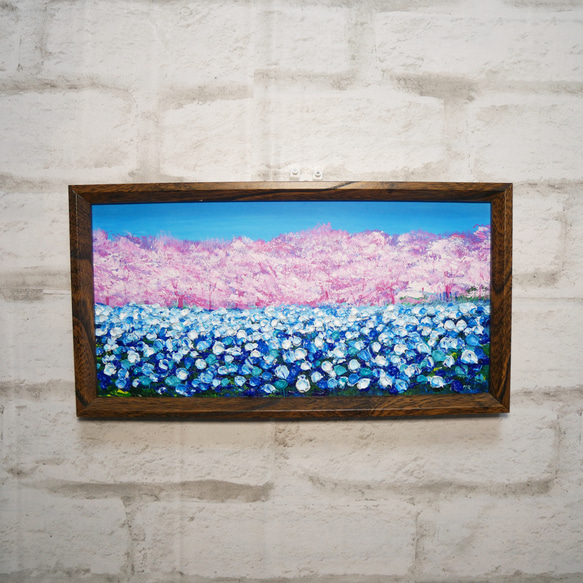 油絵 油彩 油彩画 絵 絵画 【ネモフィラと桜】の通販 by アート