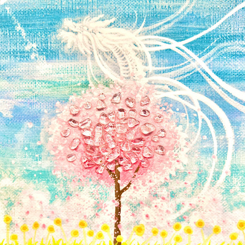 絵の中に水晶付き龍の絵 原画 (桜バージョン) 龍神様 龍 dragon