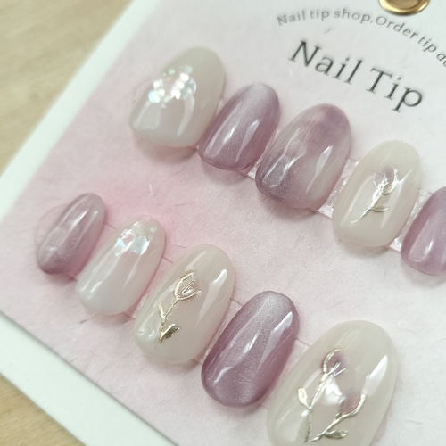 人気デザイン】チューリップネイル,フラワー,ミラーパウダー,シェル  