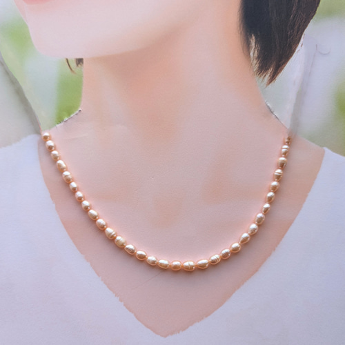 オレンジピンク 淡水パール 一連ネックレス バロックパール ネックレス 