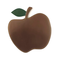 ＊リバーシブル＊りんごのマット・マウスパット[牛革：ブロンズ＊深緑] 1枚目の画像