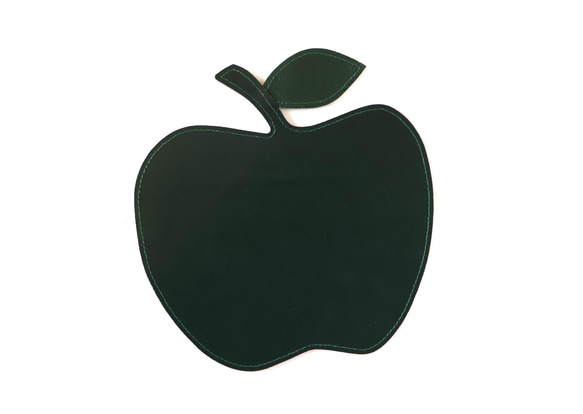 ＊リバーシブル＊りんごのマット・マウスパット[牛革：ブロンズ＊深緑] 2枚目の画像