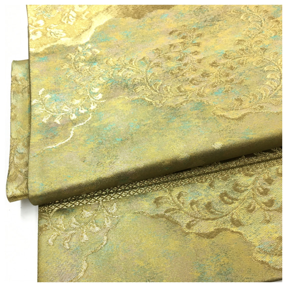 美品　正絹　オリーブゴールド　袋帯　二部式　二重太鼓　作り帯　 7枚目の画像