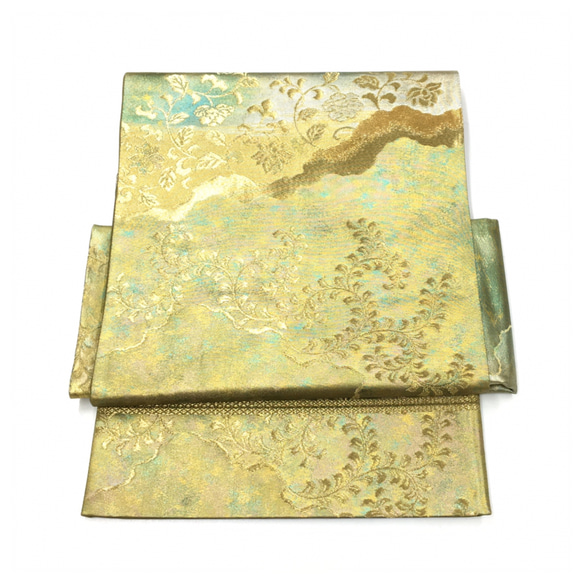 美品　正絹　オリーブゴールド　袋帯　二部式　二重太鼓　作り帯　 3枚目の画像