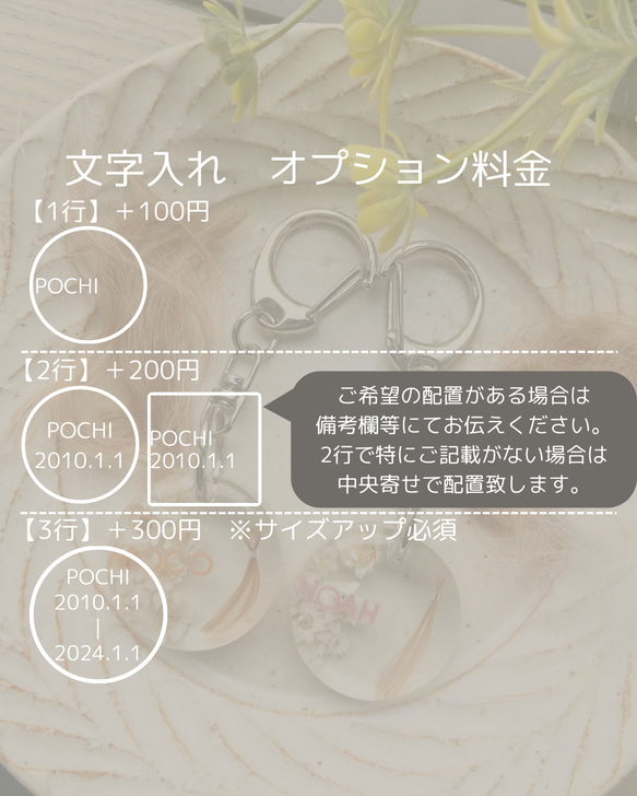 【うちの子素材】『ミモザ』名入れ可　ペットの毛・ヒゲ・羽・爪・乳歯・遺骨・遺灰 封入　ペットメモリアルキーホルダー 16枚目の画像