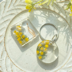 【うちの子素材】『ミモザ』名入れ可　ペットの毛・ヒゲ・羽・爪・乳歯・遺骨・遺灰 封入　ペットメモリアルキーホルダー 6枚目の画像