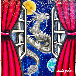 アクリル画 原画　龍の絵　(月と地球バージョン)  龍神様　龍　dragon 3枚目の画像