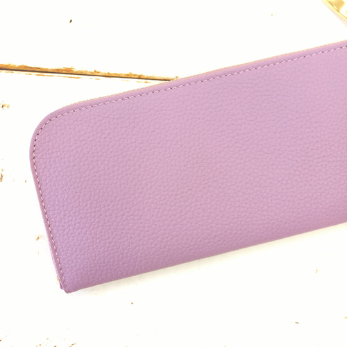 薄くて軽い長財布(ラベンダー)14枚カードポケット◇国産牛革シュリンク