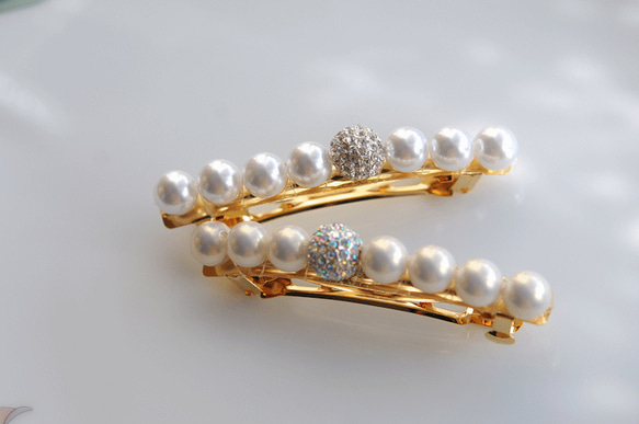 パールバレッタ キラキララインストーンボール バレッタ