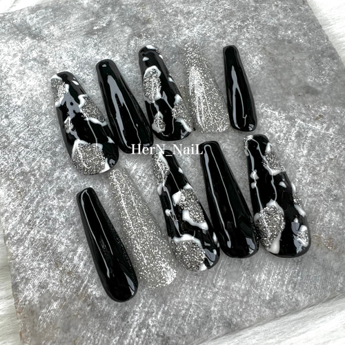 ブラックレオパードシンプルギャルネイルチップ ネイルチップ（つけ爪