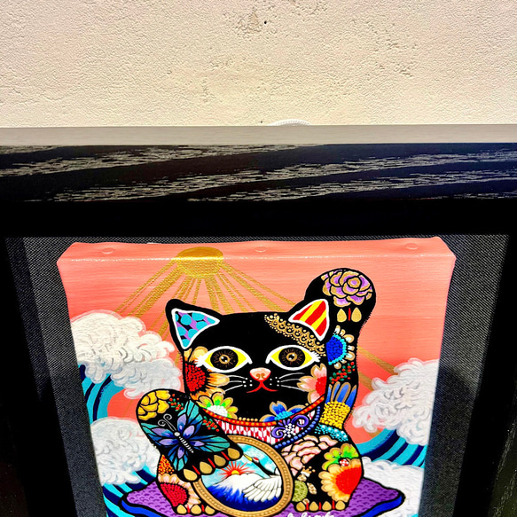 アクリル画 原画 「カラフル招き猫」額縁付き 招き猫の絵　招き猫　おしゃれな招き猫　manekineko 12枚目の画像