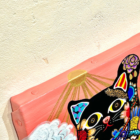招き猫の絵　原画 「カラフル招き猫」額縁付き　招き猫　おしゃれな招き猫　manekineko 6枚目の画像