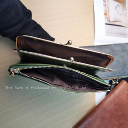 長財布大容量 レディース 高級感 がまぐち レザー 財布 コンパクト 機能性 グリーン ブラック FW22 10枚目の画像