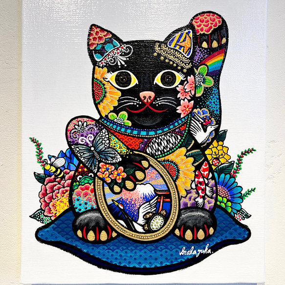 アクリル画 原画 「カラフル招き猫」　招き猫の絵　招き猫　おしゃれな招き猫　manekineko 4枚目の画像