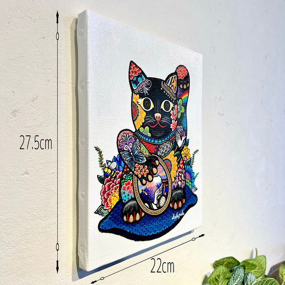 アクリル画 原画 「カラフル招き猫」　招き猫の絵　招き猫　おしゃれな招き猫　manekineko 7枚目の画像