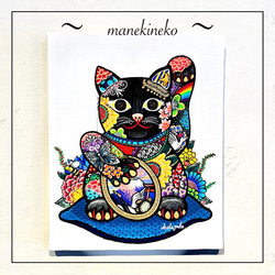 アクリル画 原画 「カラフル招き猫」　招き猫の絵　招き猫　おしゃれな招き猫　manekineko 1枚目の画像