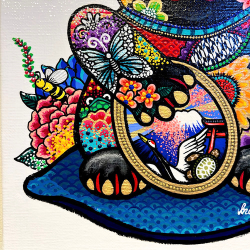 招き猫の絵 手描き原画 「カラフル招き猫」 招き猫 おしゃれな招き猫 