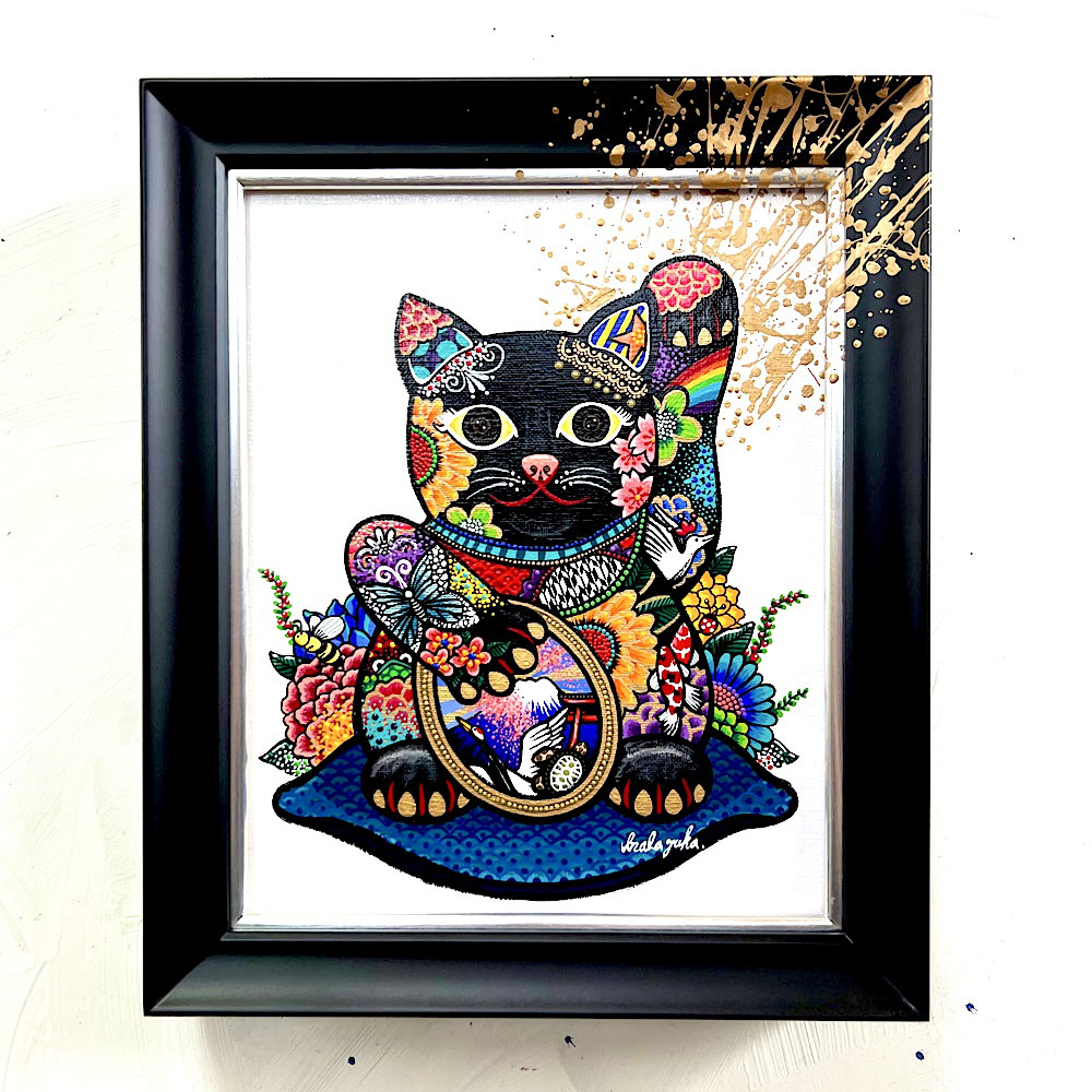 NEKOZENEKO（猫背ねこ）手描き　パステル　原画　額縁つき