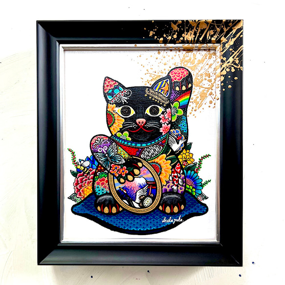 招き猫の絵 手描き原画 「カラフル招き猫」 招き猫 おしゃれな