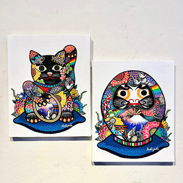 アクリル画 原画 「カラフル招き猫」　招き猫の絵　招き猫　おしゃれな招き猫　manekineko 11枚目の画像