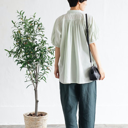 打造與眾不同的時尚造型 有機棉短袖襯衫 淺綠色 220706-3 第4張的照片
