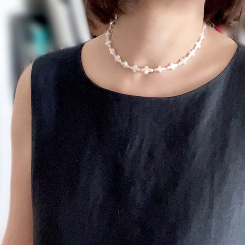 天然 淡水真珠 オーロラカラー クロスパールのチョーカー 再販