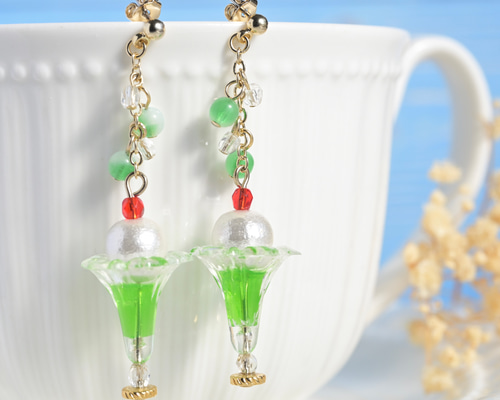 グリーン】クリームソーダ ピアス/イヤリング ピアス（フック