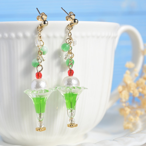 グリーン】クリームソーダ ピアス/イヤリング ピアス（フック