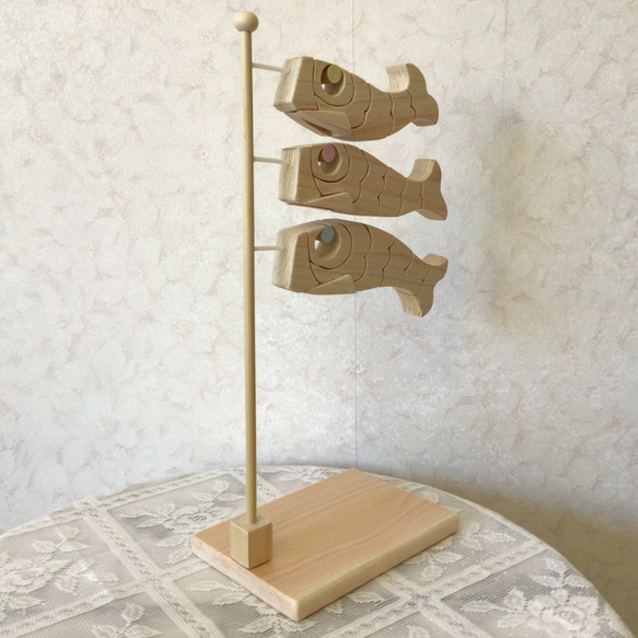 【完売】子供の日　鯉のぼり　鯉の滝登り　台付き　木工ハンドメイド 5枚目の画像