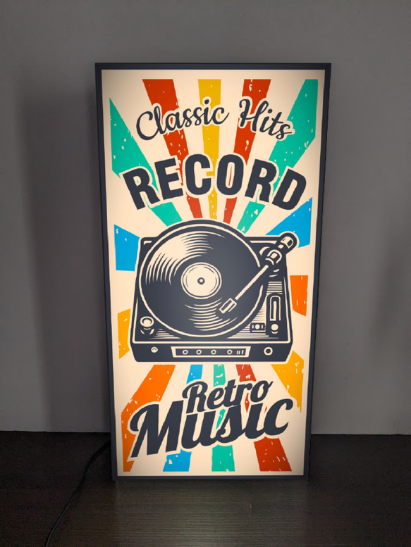 【オーダー無料 Lサイズ】クラシックヒッツ レコード レトロ ミュージック プレイヤー 看板 置物 雑貨 ライトBOX 2枚目の画像