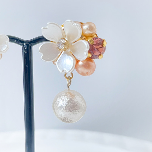 白い桜パール大 ピアス/イヤリング 315 イヤリング・ノンホールピアス