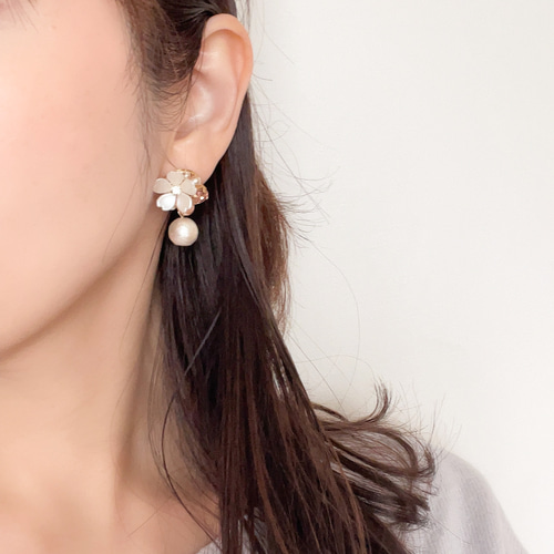 白い桜パール大 ピアス/イヤリング 315 イヤリング・ノンホールピアス