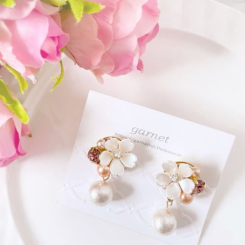 白い桜パール大 ピアス/イヤリング 315 イヤリング・ノンホールピアス