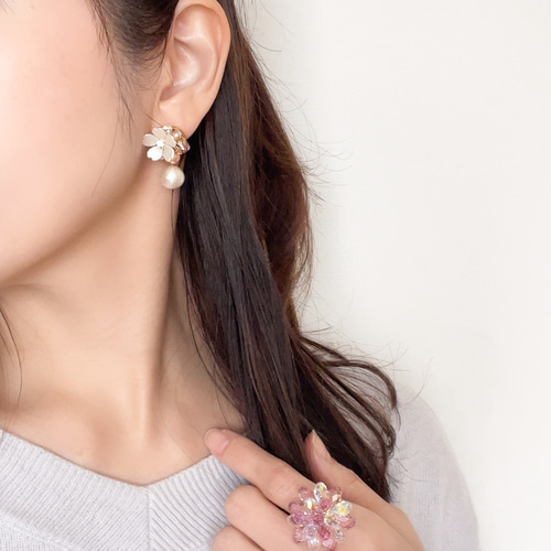 白い桜パール大 ピアス/イヤリング 315 イヤリング・ノンホールピアス