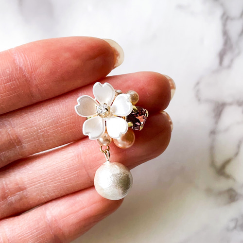 白い桜パール大 ピアス/イヤリング 315 イヤリング・ノンホールピアス