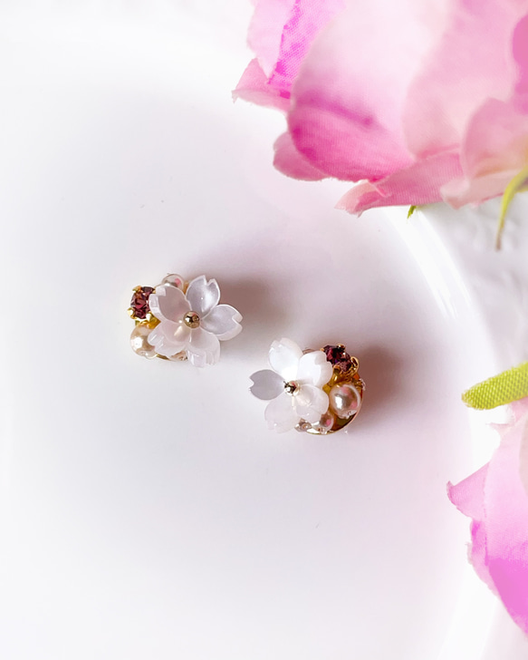 白い桜 ピアス/イヤリング 314 イヤリング・ノンホールピアス garnet 