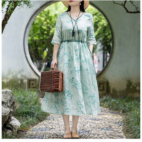 お盆を待ち遠しく、お花見に。麻 ワンピース 母の日ギフト 春夏新作 春