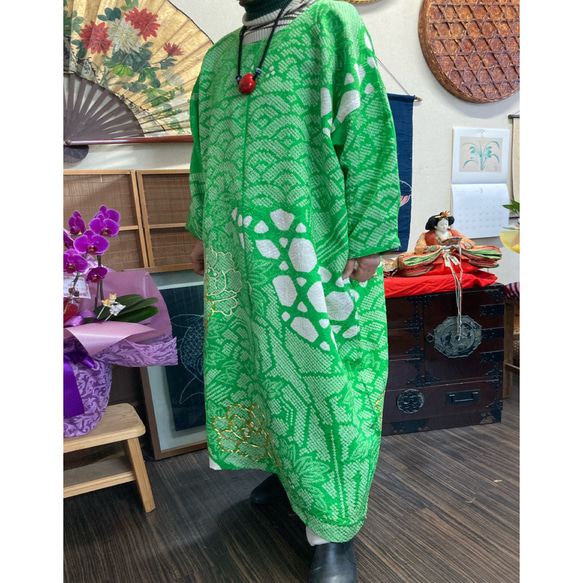 振袖の総絞りのチュニック着物リメイク