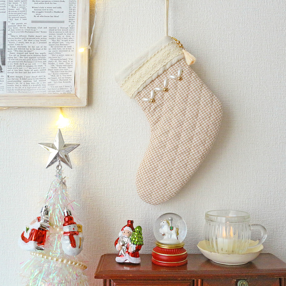 飾って わくわく ♡ クリスマス 靴下 ベージュ 1枚目の画像
