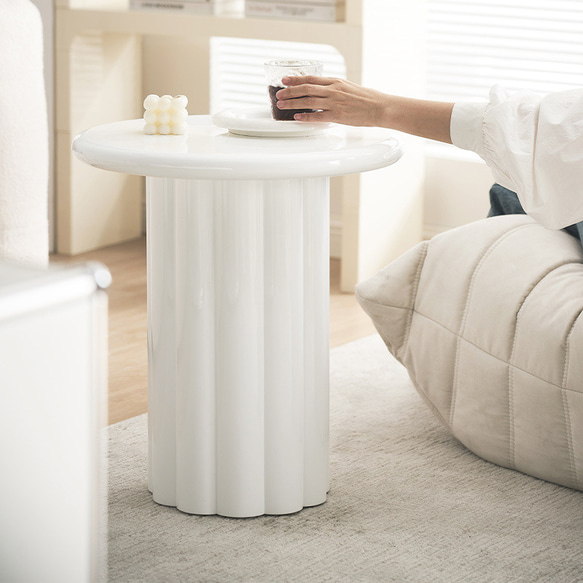 コーヒーテーブル サイドテーブル 白 ホワイト 丸 木製 無垢材 ウッド 幅50 脚 テレワーク ソファ ch-880 4枚目の画像