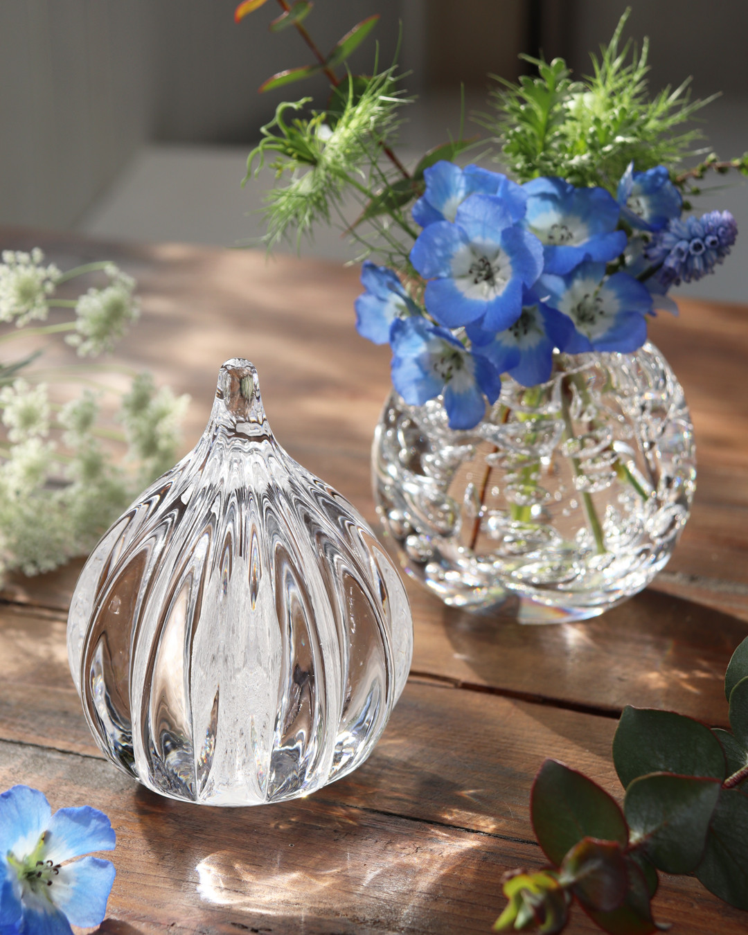 手元供養『こはる-雫のフルート-&ひかりの一輪挿し』ガラス位牌 メモリアル仏具 祈り 遺灰 遺骨  仏壇 愛犬 愛猫