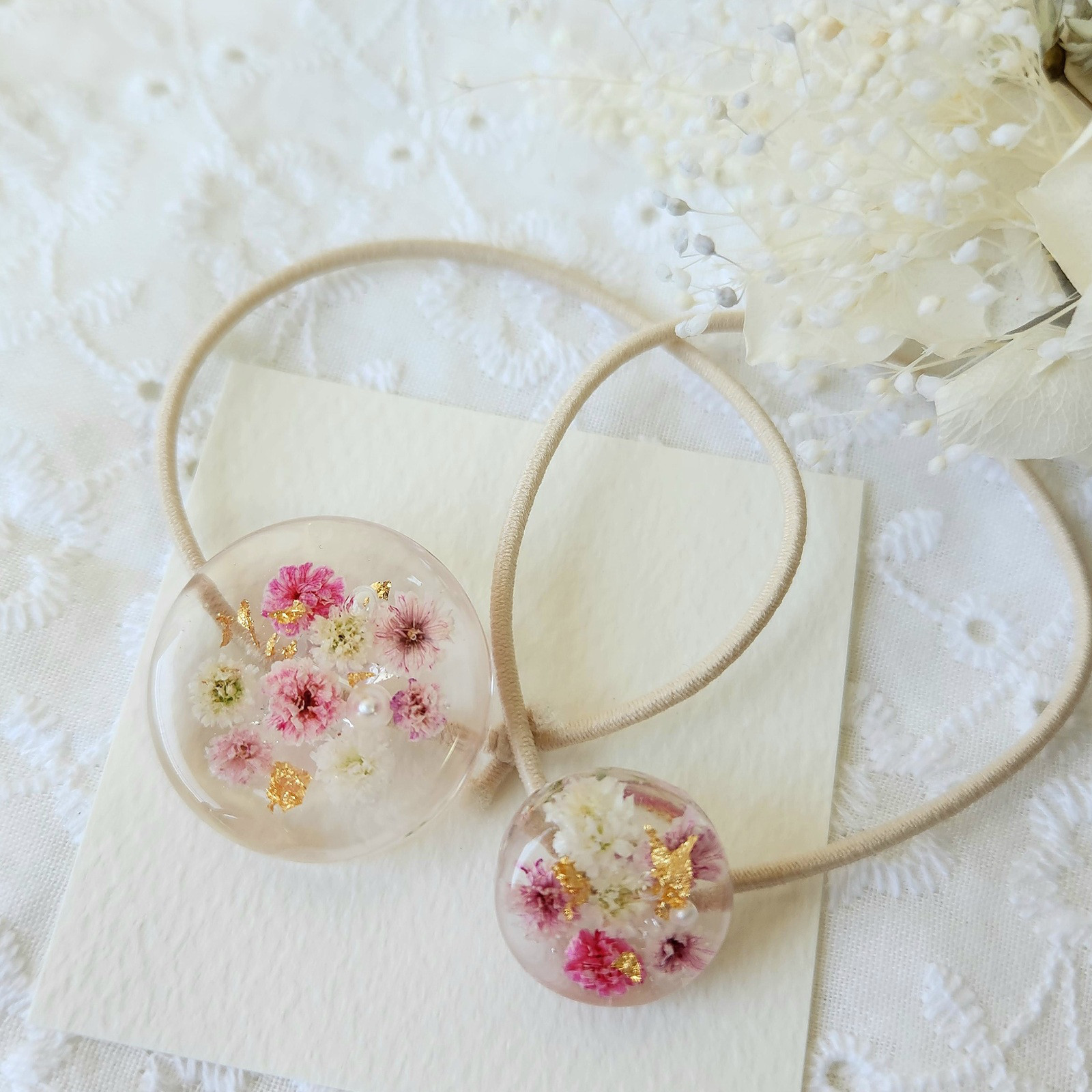 超安い品質 かすみ草 ヘアゴム セット ドライフラワー レジン アクセサリー ヘアゴム