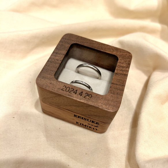 【刻印無料】リングピロー　木製リングボックス　結婚式　ウェディング　ジュエリーボックス　リングケース　シンプル　おしゃれ 2枚目の画像