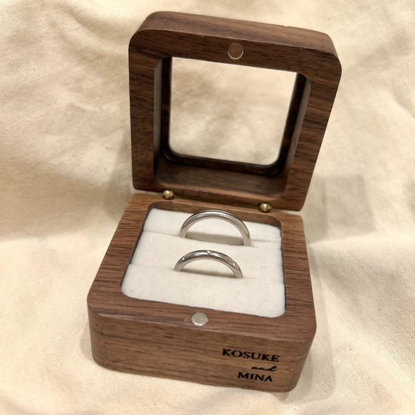 【刻印無料】リングピロー　木製リングボックス　結婚式　ウェディング　ジュエリーボックス　リングケース　シンプル　おしゃれ 5枚目の画像