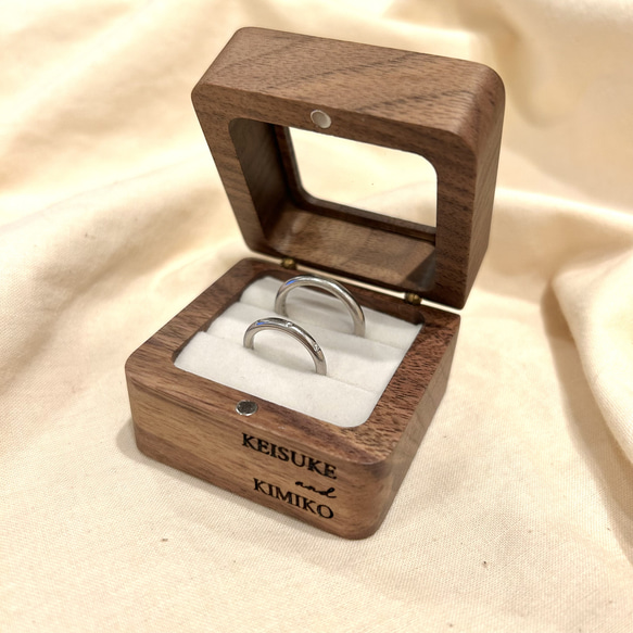 【刻印無料】リングピロー　木製リングボックス　結婚式　ウェディング　ジュエリーボックス　リングケース　シンプル　おしゃれ 1枚目の画像